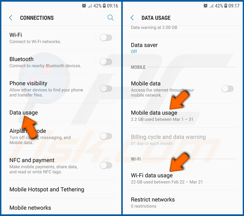 Comprobar el uso de datos de varias aplicaciones en el sistema operativo Android (paso 2)