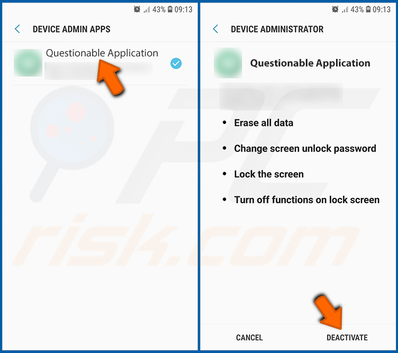 Desactivar las aplicaciones de Android que tienen privilegios de administrador (paso 3)
