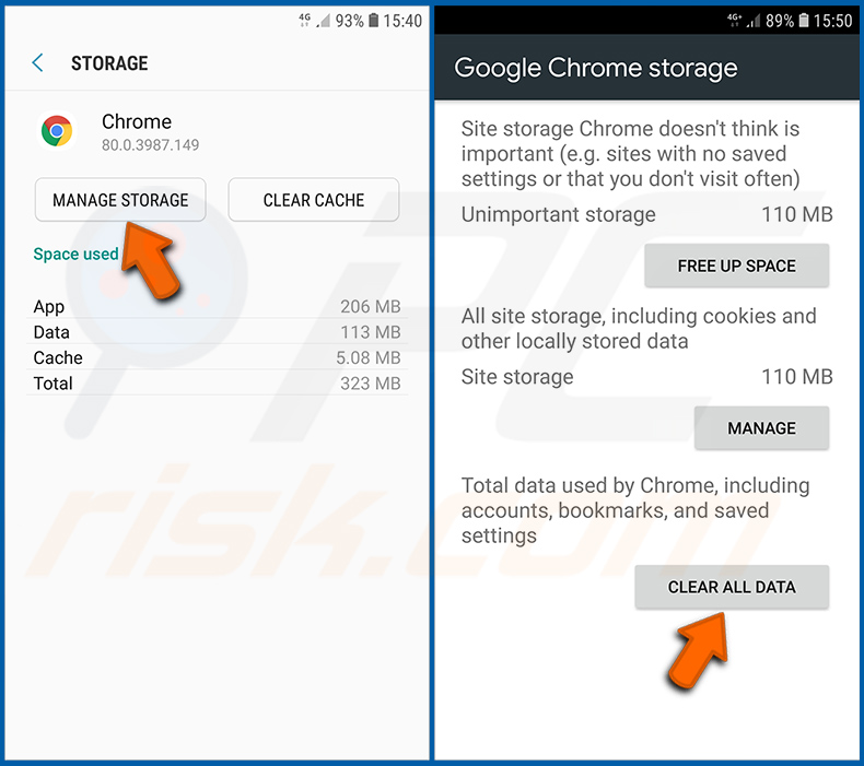 Resetear el navegador Chrome a su estado por defecto en el sistema operativo Android (paso 3)