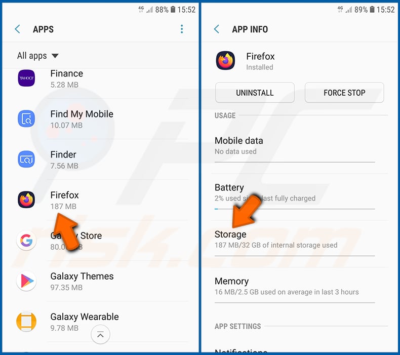  Restablecer el navegador Firefox en el sistema operativo Android (paso 2)