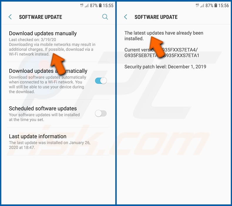Instalar actualizaciones de software en el sistema operativo Android (paso 2)