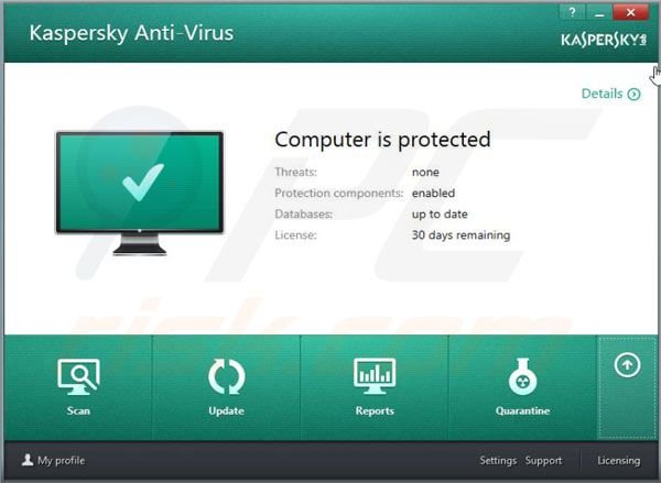 ventana principal de Kaspersky Antivirus 2014