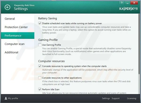 ajustes del rendimiento de Kaspersky Antivirus 2014