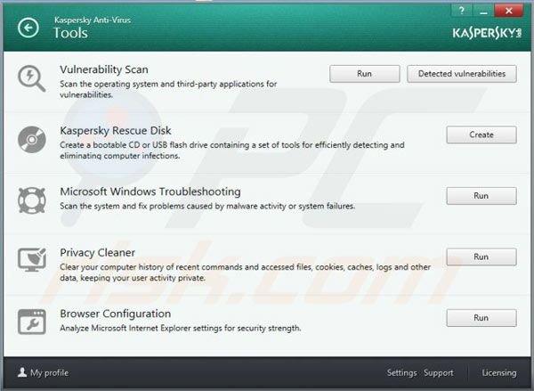 herramientas de Kaspersky Antivirus 2014
