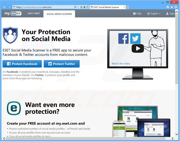 escaneador ESET NOD32 Antivirus 8 para redes sociales