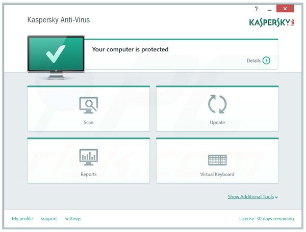 ventana principal de Kaspersky Antivirus 2015