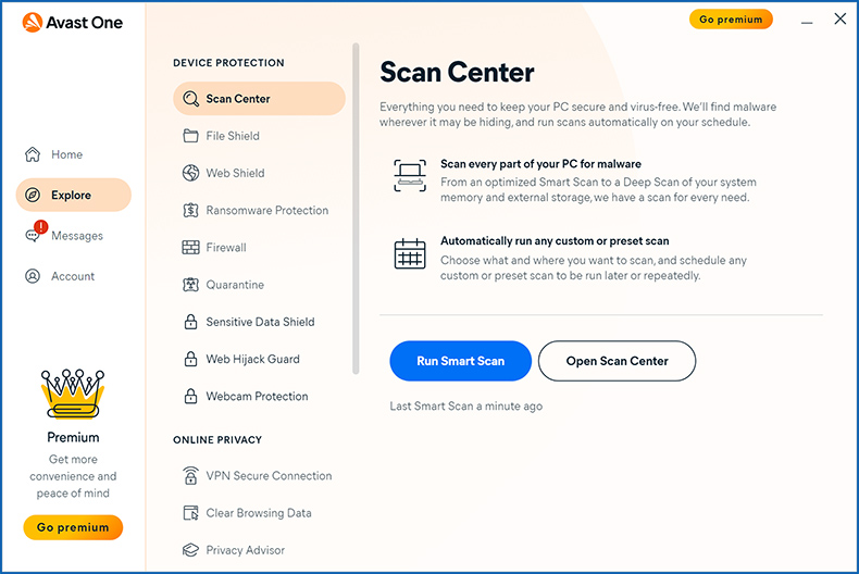 Función de exploración de Avast One