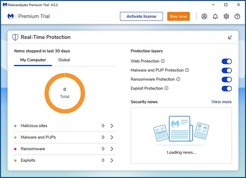 Interfaz de Malwarebytes Premium