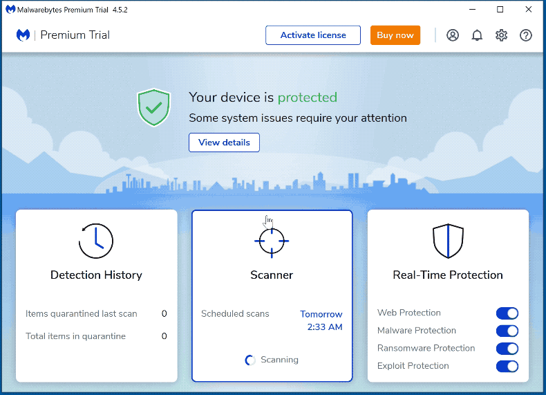 Apariencia de Malwarebytes Premium (GIF)