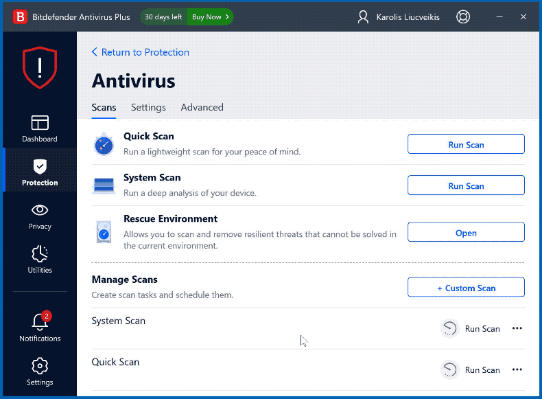 Aspecto de Bitdefender Antivirus Plus (GIF)