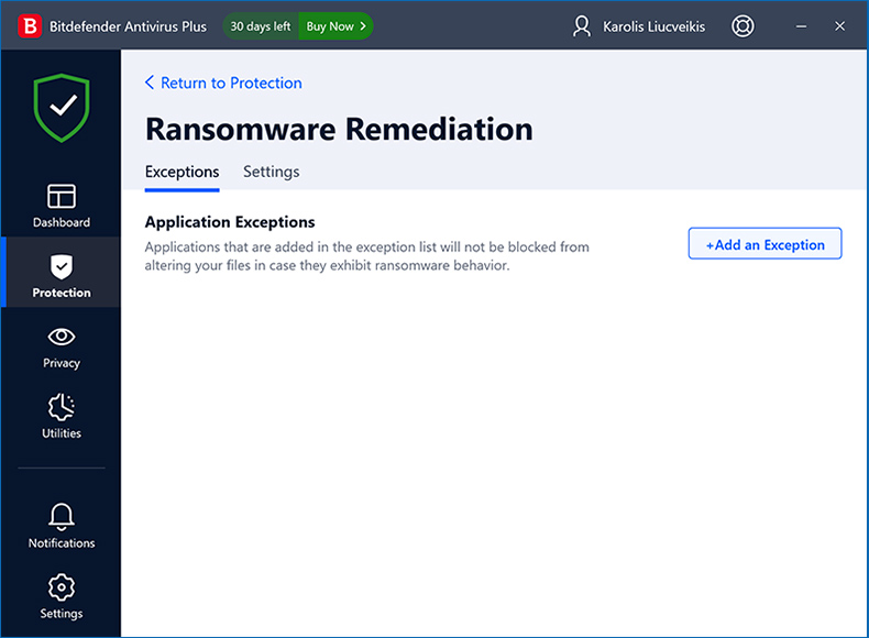 Protección contra ransomware de Bitdefender Antivirus Plus