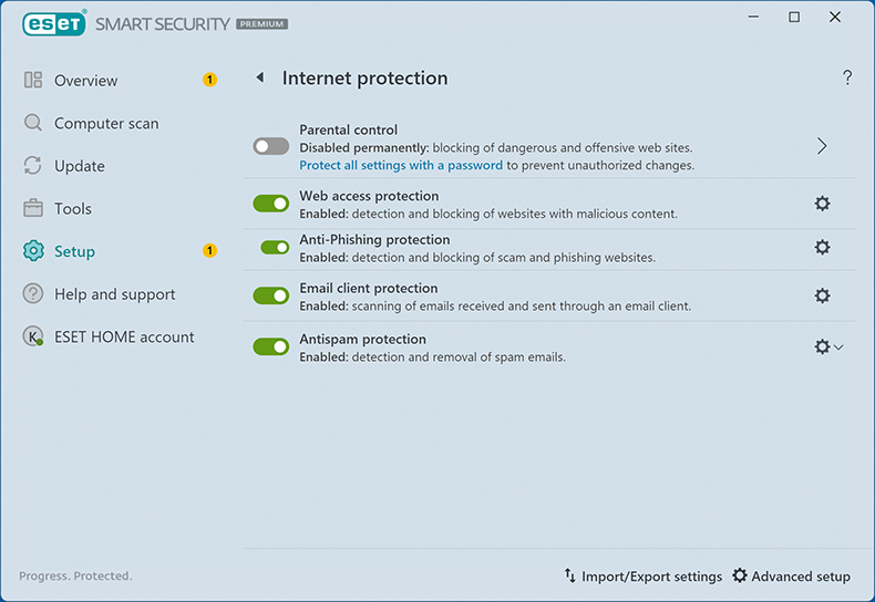 Protección antivirus para Internet ESET NOD32