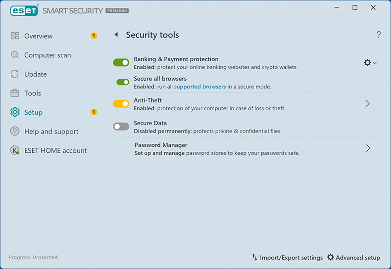 Herramientas de seguridad del antivirus ESET NOD32
