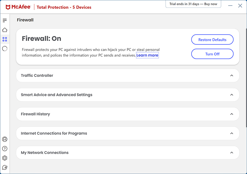Cortafuegos McAfee AntiVirus Plus
