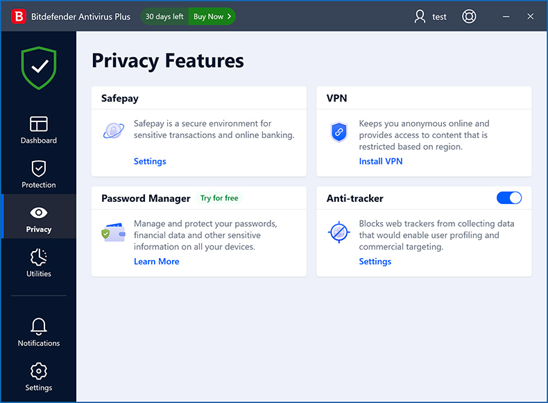 Funcionalidades de privacidad de Bitdefender Antivirus Plus