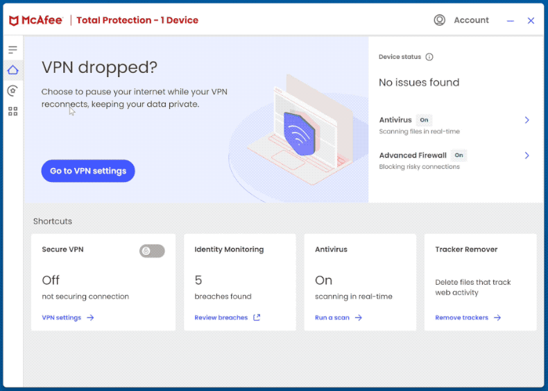 McAfee Total Protection Apariencia