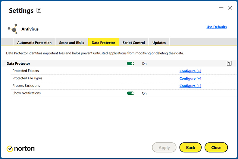 Protección de datos de Norton AntiVirus Plus