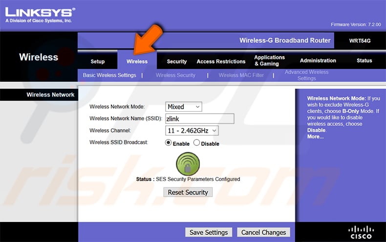 Encuentre su contraseña de WiFi en el enrutador Linksys WRT54G paso 1