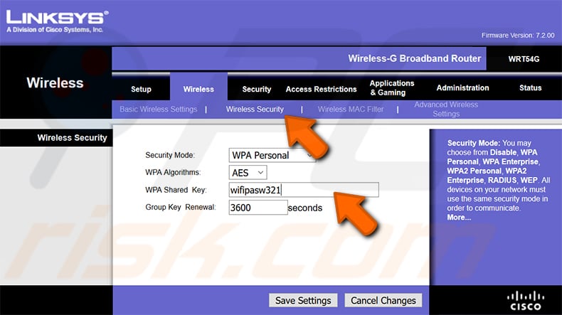 Encuentre su contraseña de WiFi en el enrutador Linksys WRT54G paso 2