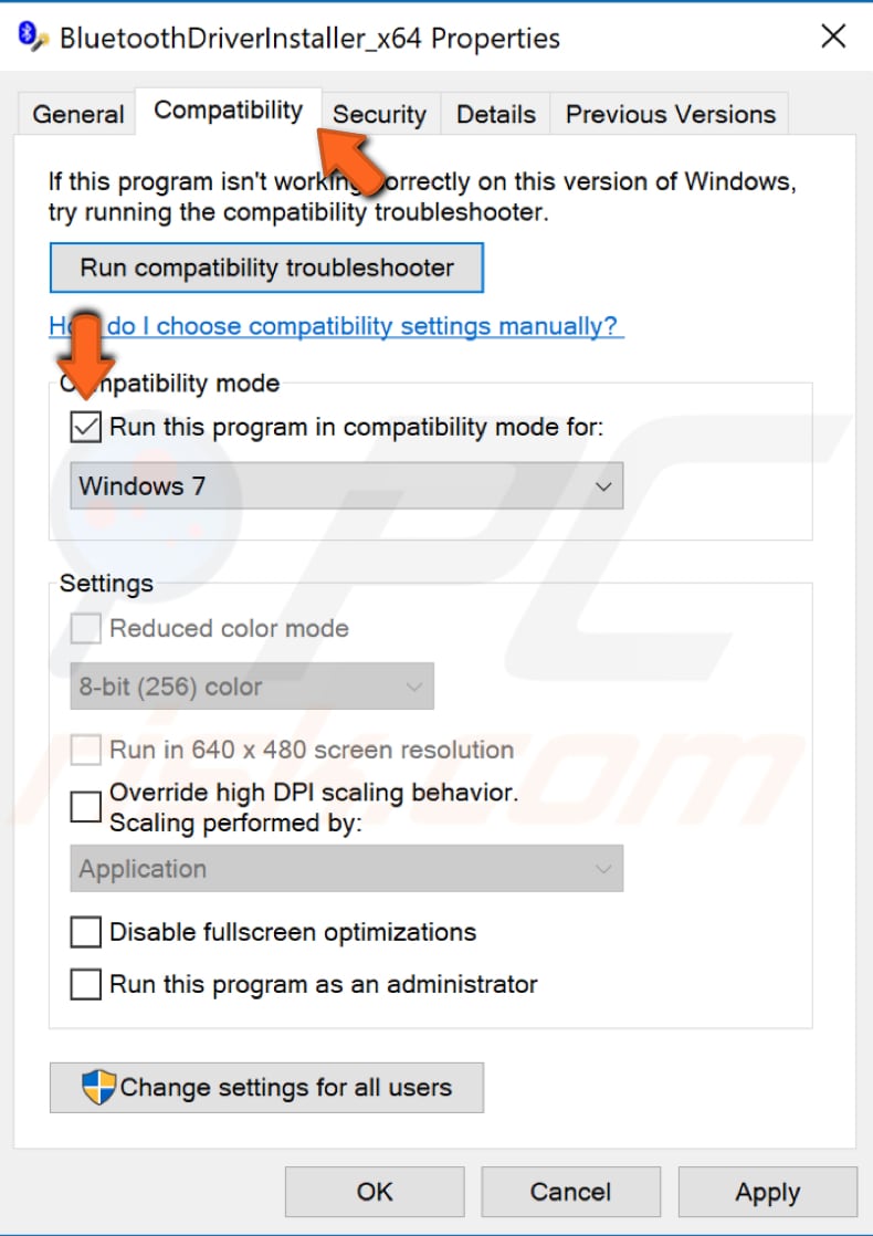 Instalar controladores Bluetooth en modo de compatibilidad - paso 2