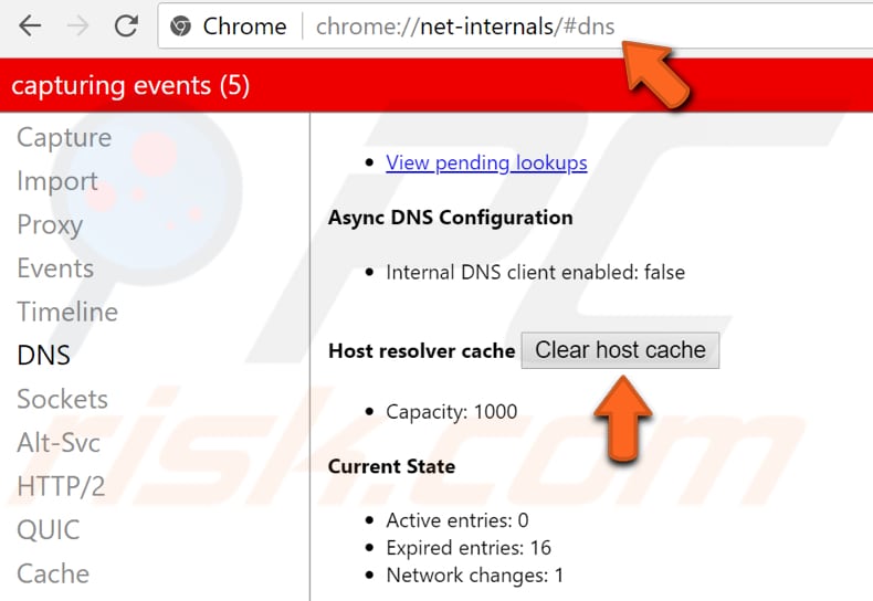 Borrar caché de host de Chrome - paso 2