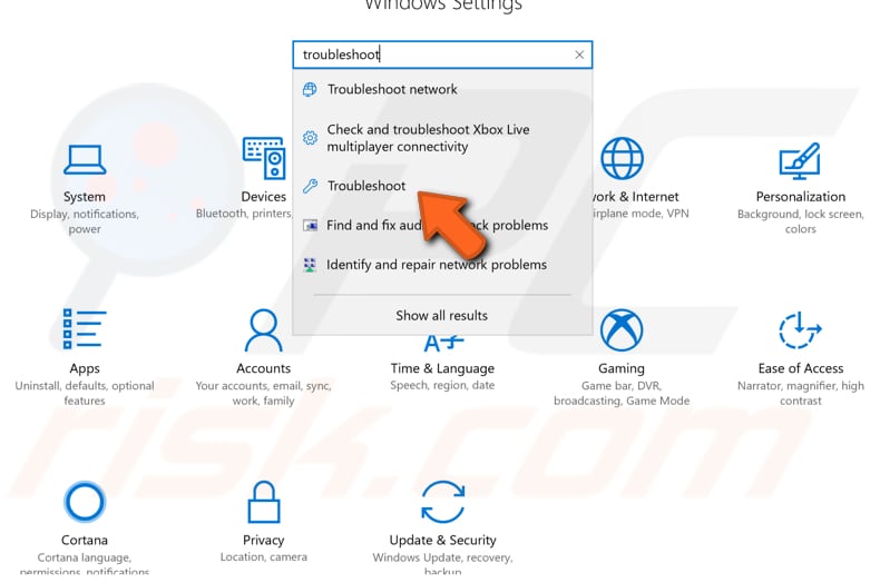 Ejecute el solucionador de problemas de Windows - paso 1