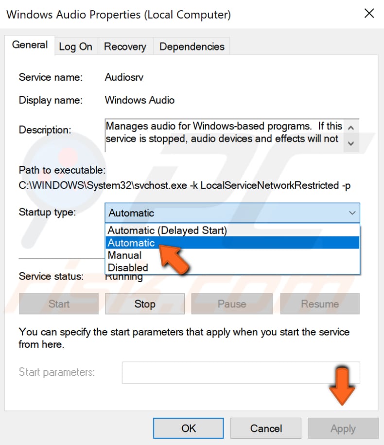 Reinicie el servicio de audio de Windows - paso 4