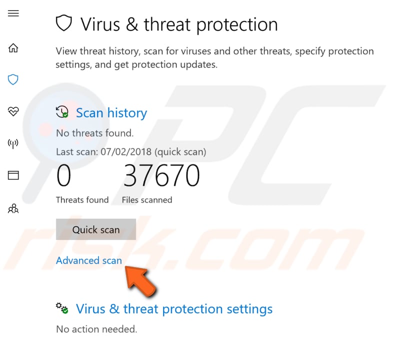 Escanee su sistema en busca de virus paso 2