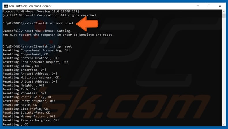 Restablecer TCP/IP paso 1