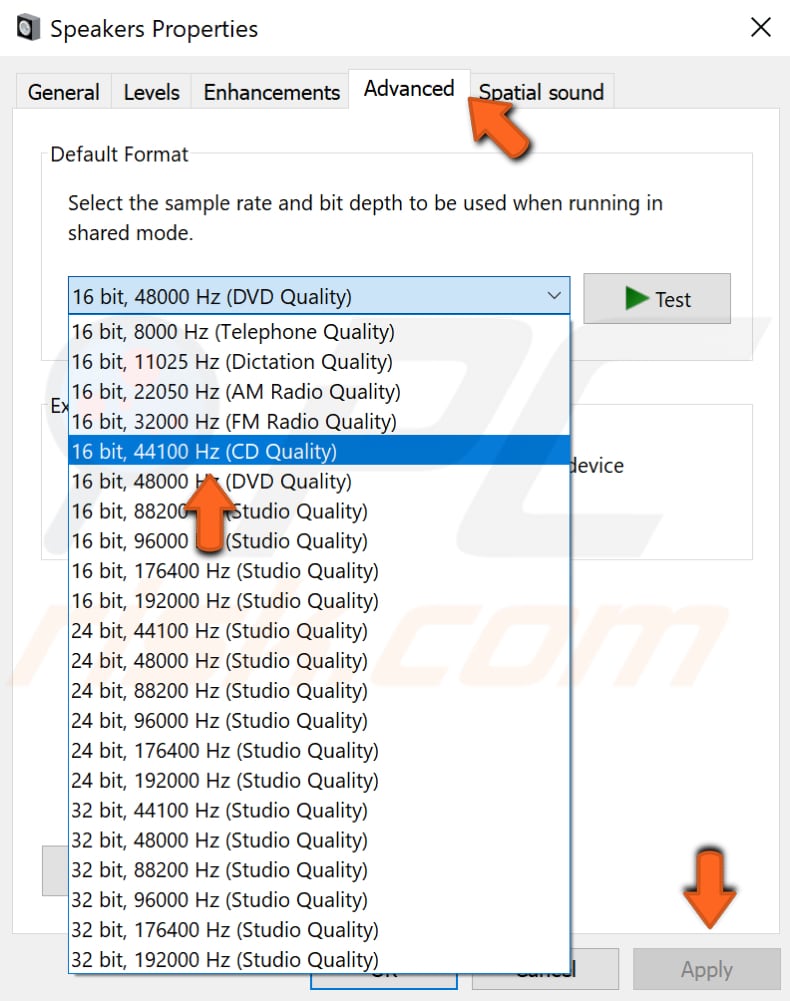 change the sound format step 3