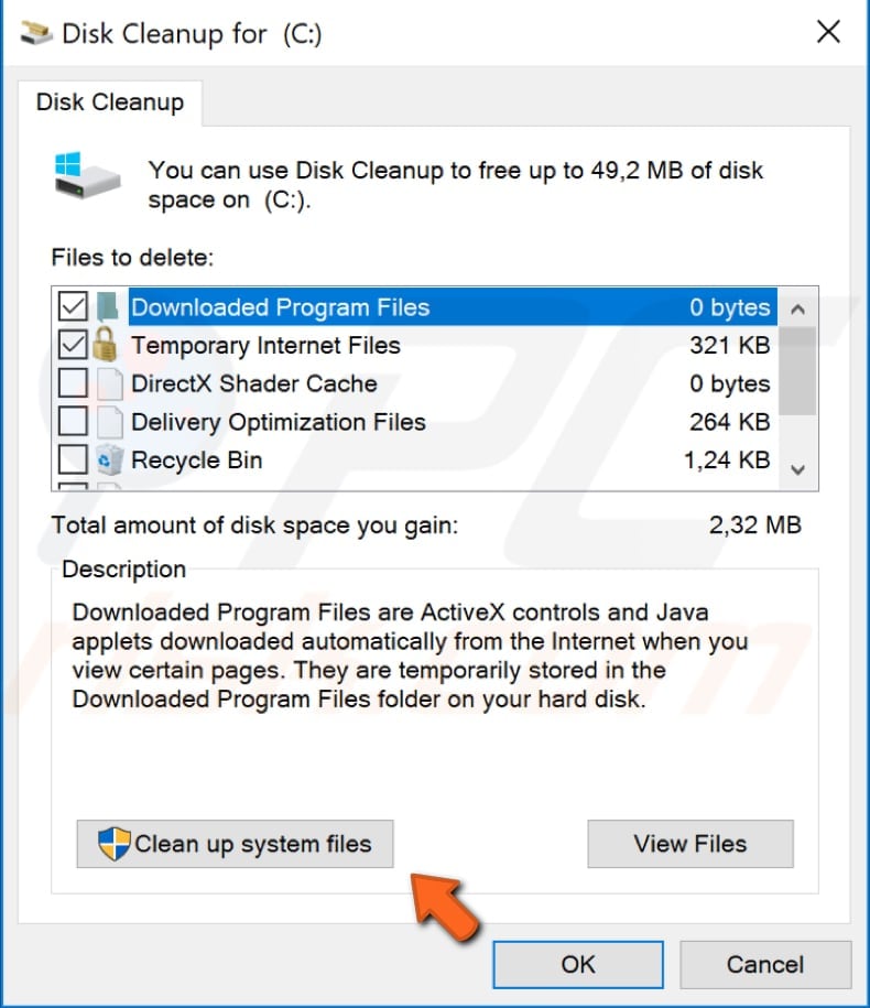 Elimine archivos y carpetas temporales mediante la limpieza del disco - paso 2
