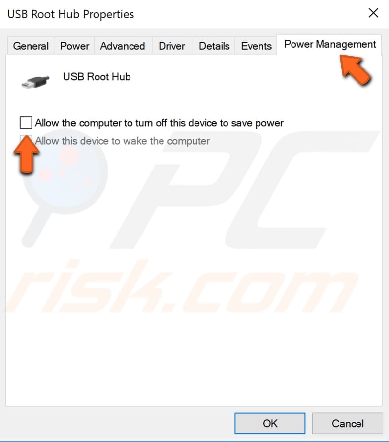 Ajuste la configuración de Administración de Energía para USB paso 3