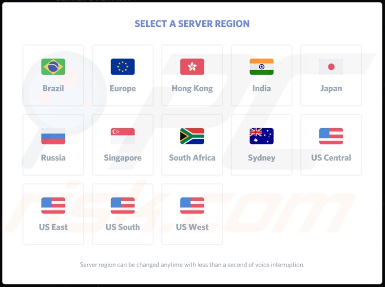 Seleccione la región del servidor