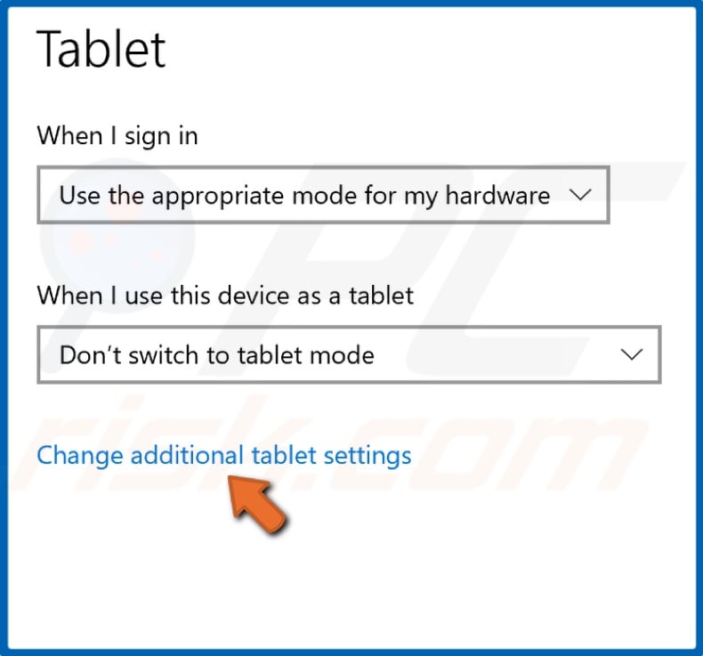 Haga clic en Cambiar la configuración adicional de la tableta.