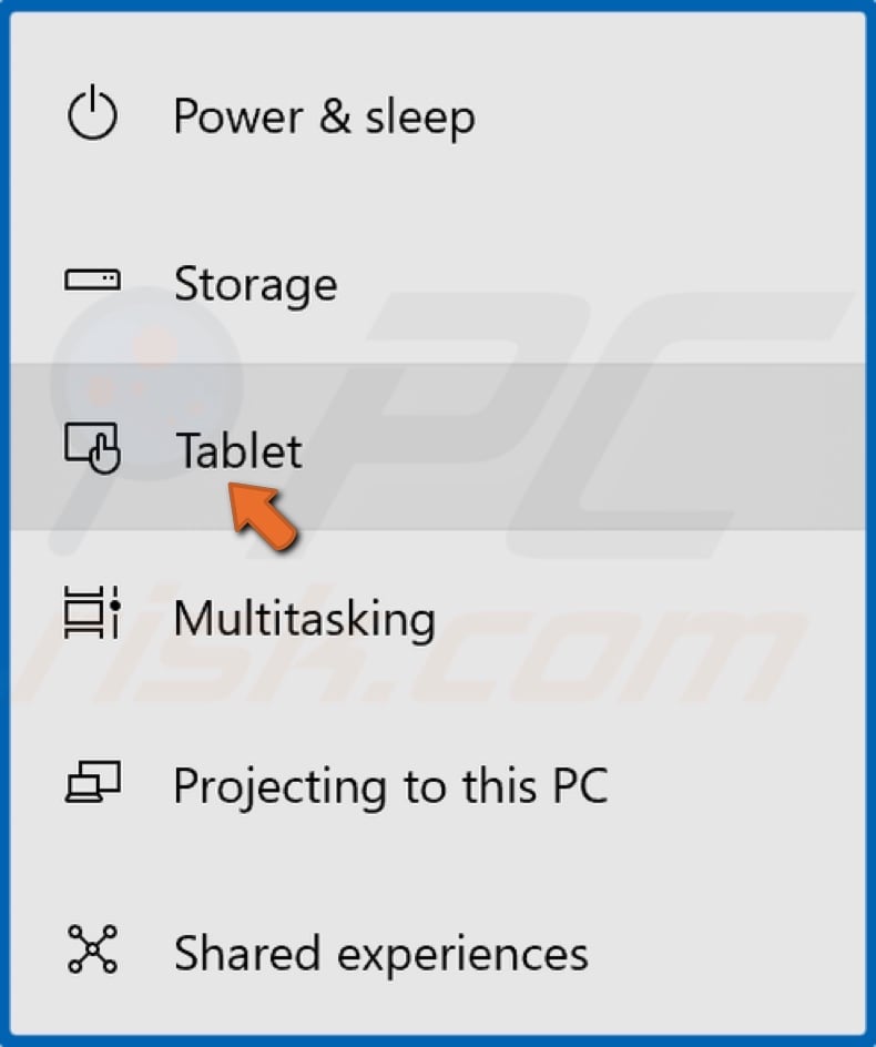 Ir a la configuración del modo tableta