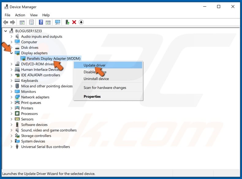 Expanda la lista de adaptadores de pantalla, haga clic con el botón derecho en su adaptador de pantalla y haga clic en Actualizar Controlador