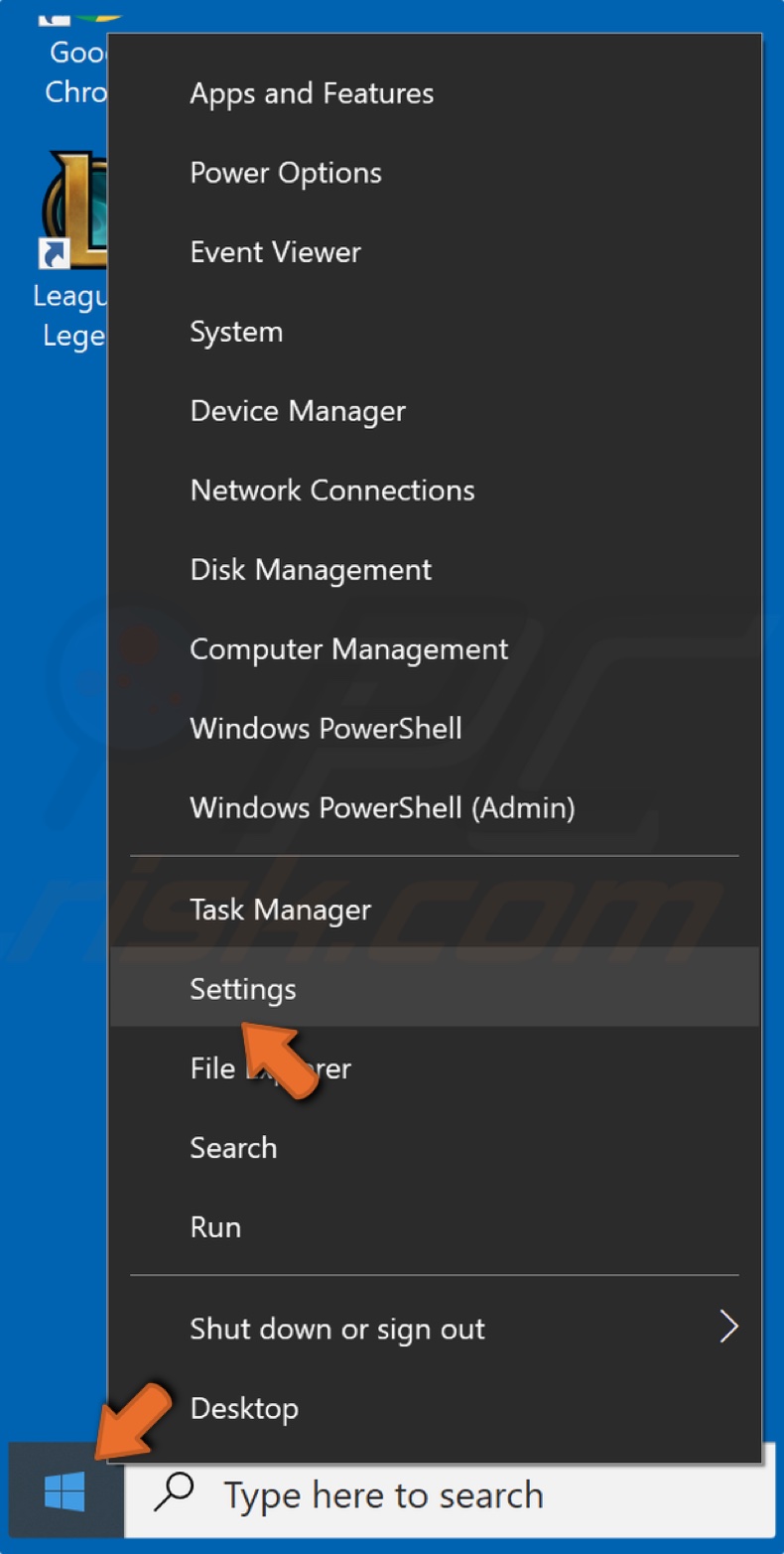 Haga clic con el botón derecho en Inicio y haga clic en Configuración