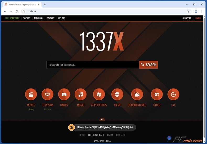 Página principal de 1337x