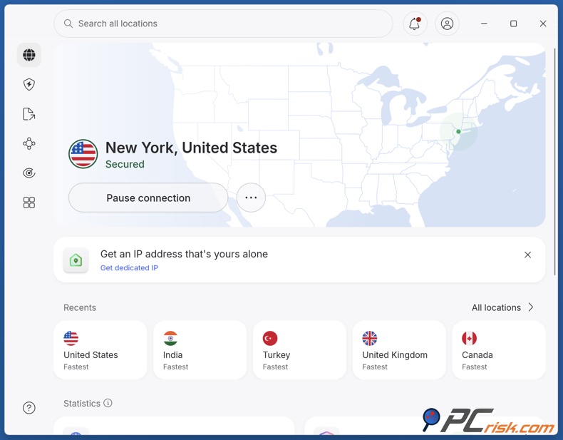 Panel de NordVPN