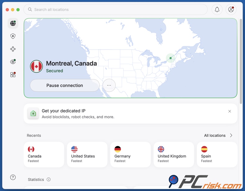 NordVPN conectado a Canadá