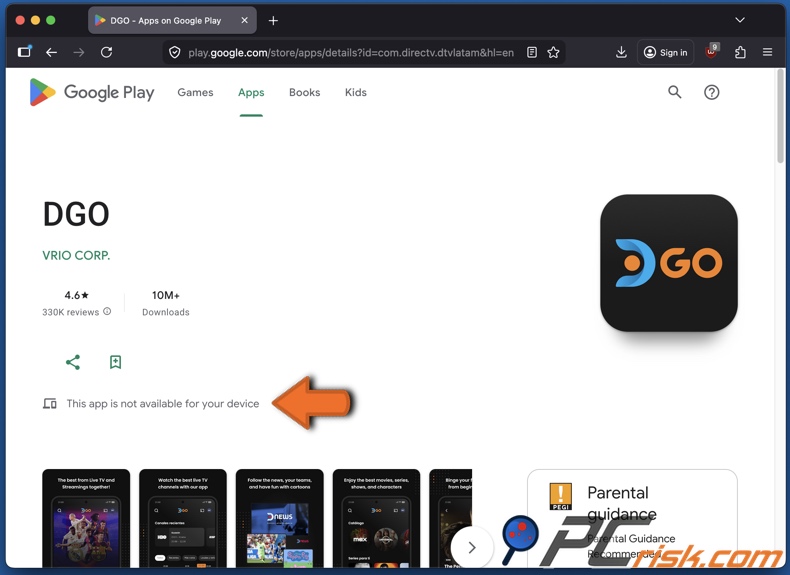 DGO no disponible en Google Play