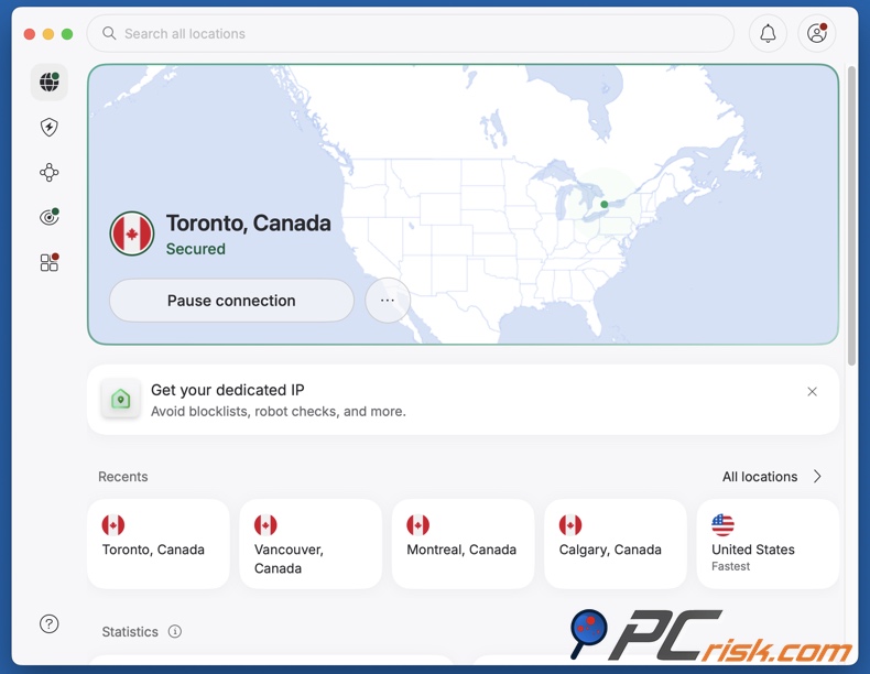 NordVPN connected to Toronto (Canada)