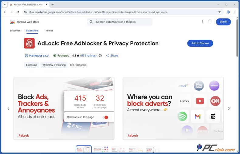 Adlock Chrome extensión