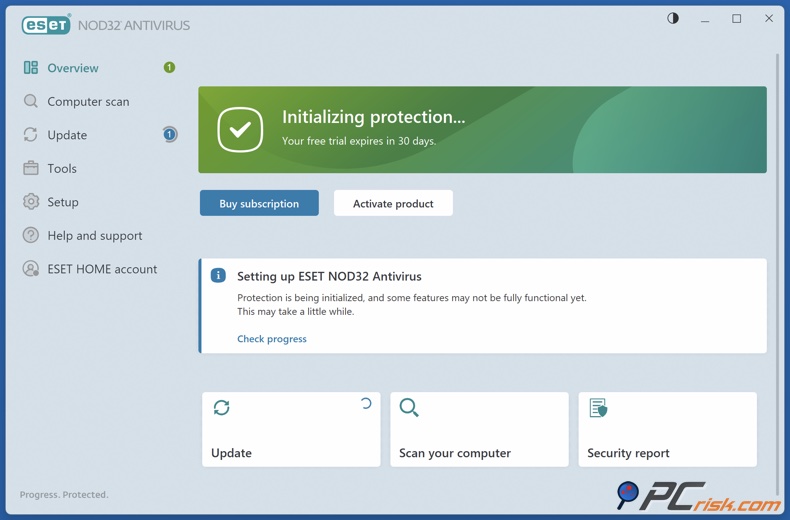 ESET NOD32 dashboard