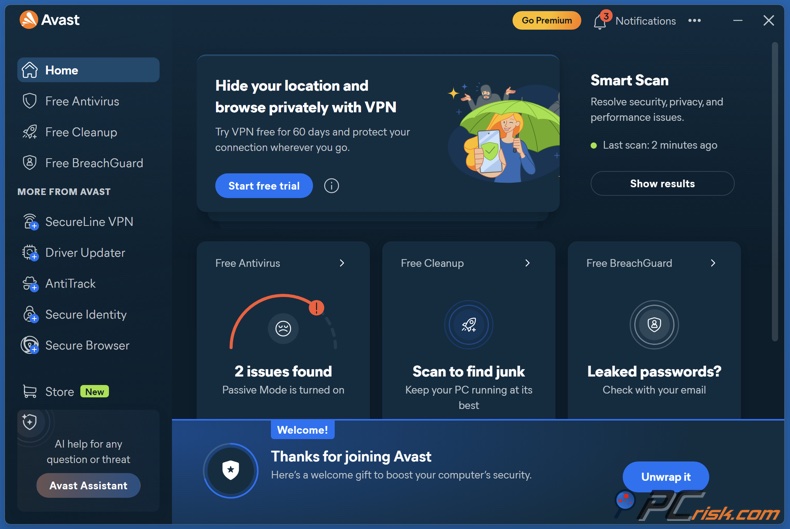 Panel de Avast