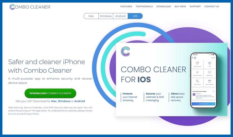 Página de inicio de Combo Cleaner