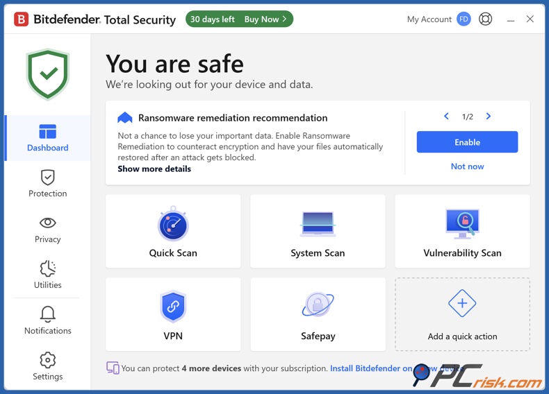 Bitdefender dashboard