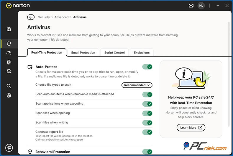 Nordton antivirus dashboard