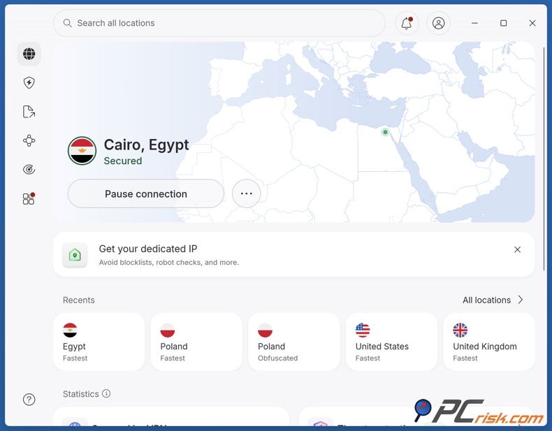 NordVPN conectada a Egipto