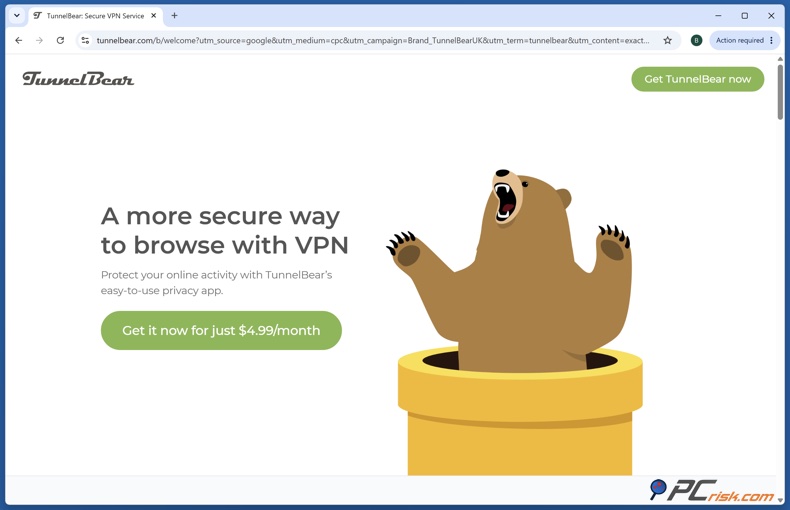 Página de inicio de Tunnelbear